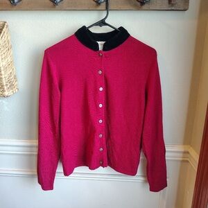 Talbots Red Cashmere Silk Sweater Blazer Womens MP Black Velvet Collar Luxury